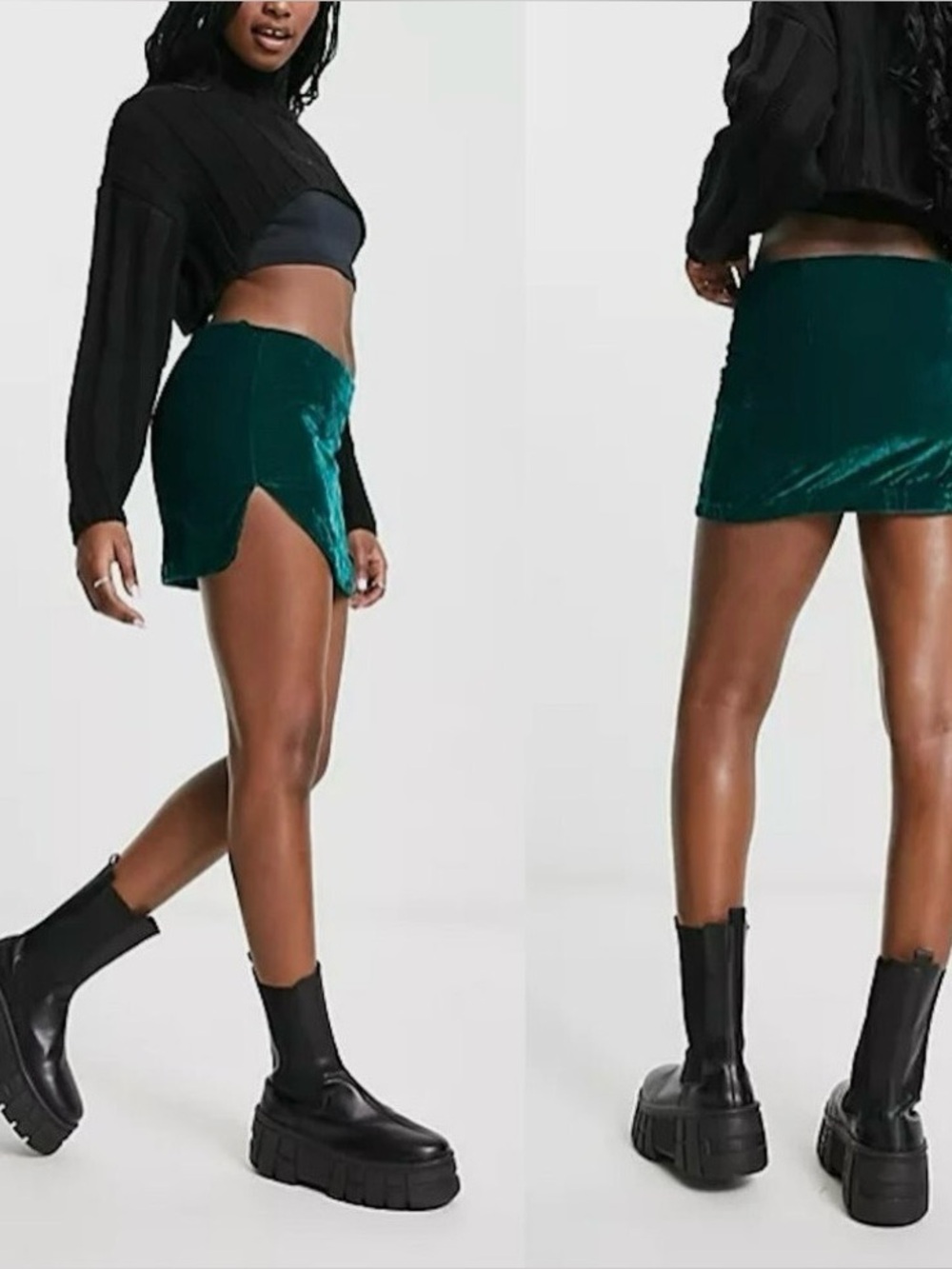 NWT Free People Annalise Deep Teal Green Velvet Mini Skirt Size 6